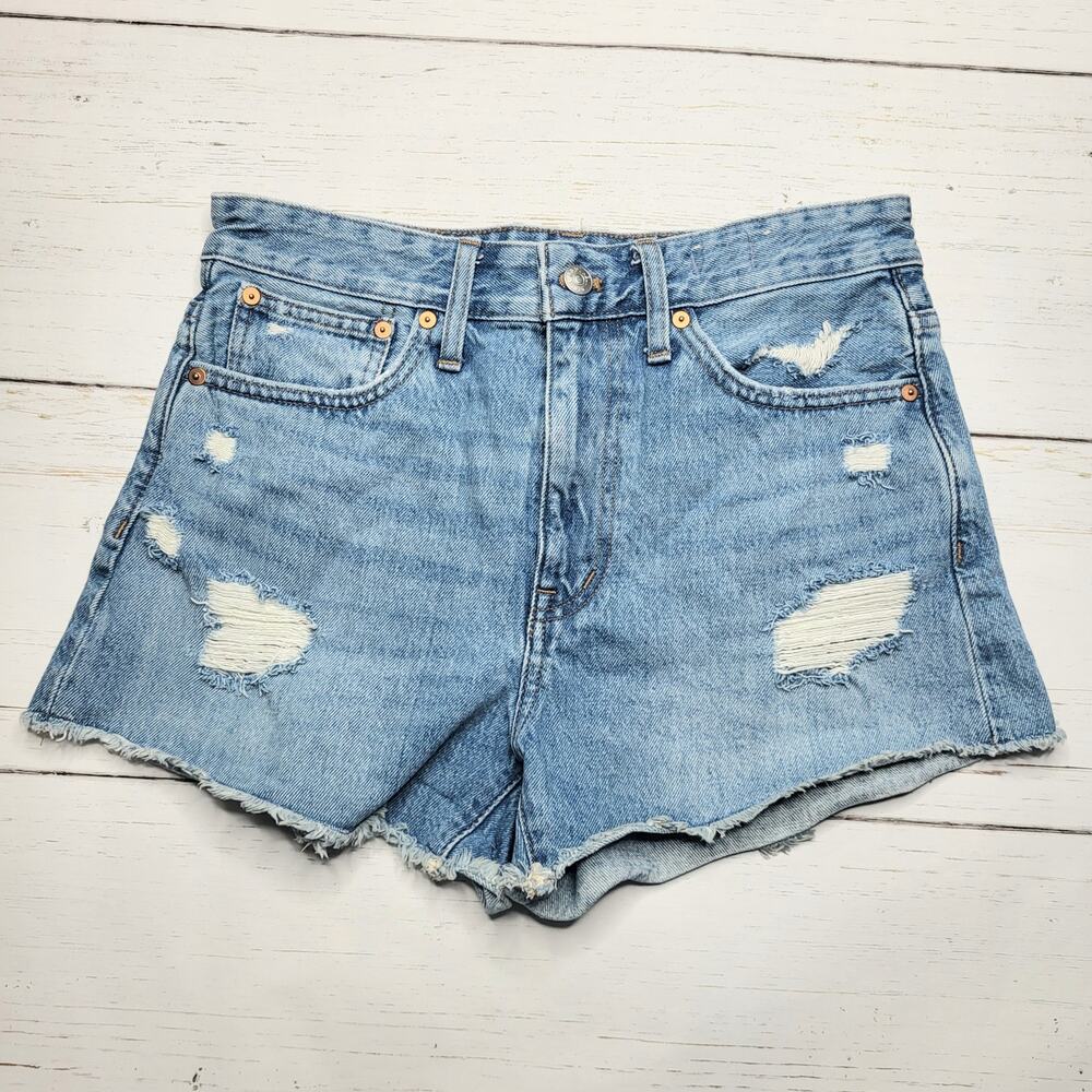 Madewell Relaxed Denim Jean Shorts Raw Hem Distressed Ripped Medium Wash 26